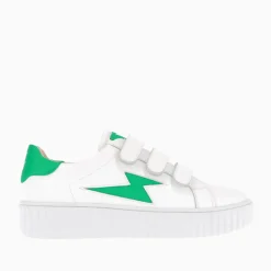 Baskets Eclair Larissa Blanches A Details En Satin Vert