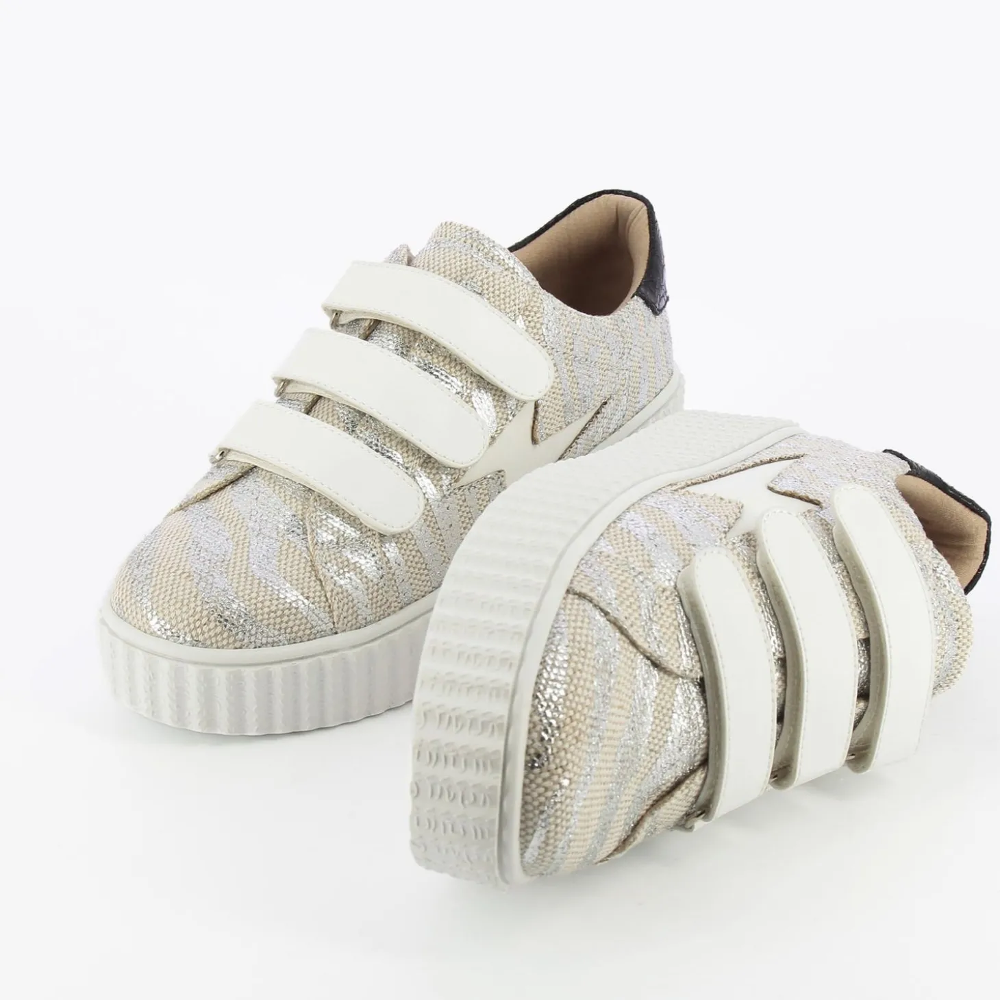 Baskets Eclair Lindsey Effet Toile De Jute Beige Et Argent