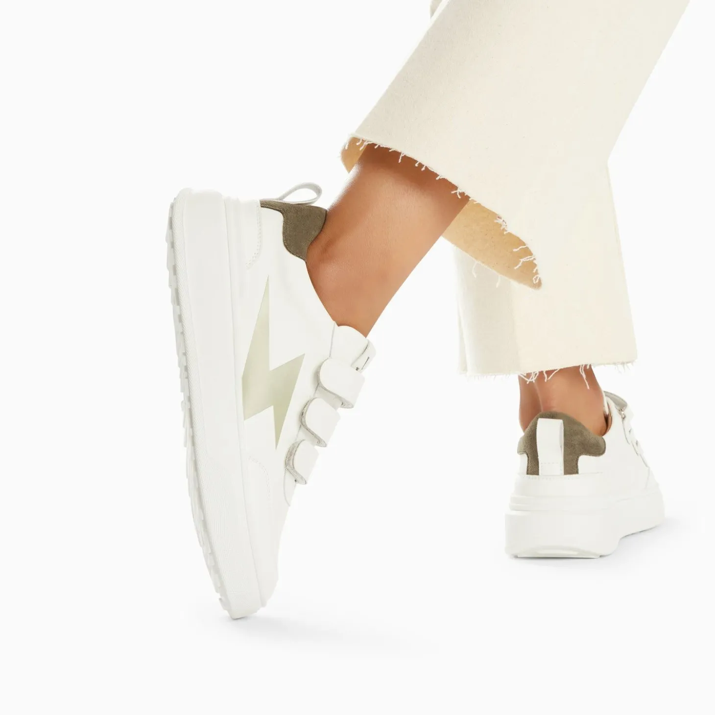Baskets Eclair Lison Blanc Et Kaki A Scratchs
