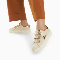 Baskets Eclair Louise Beige Et Or A Scratchs