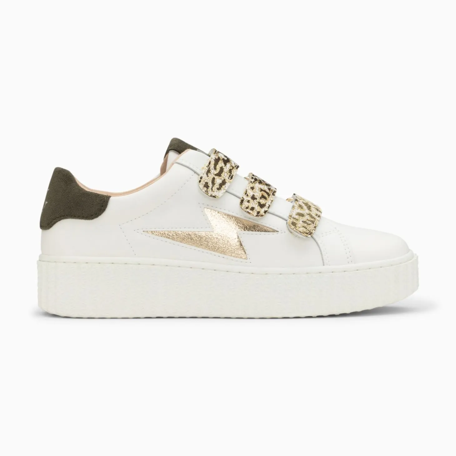 Baskets Eclair Lyanna Blanc Et Or A Scratchs Leopard Kaki