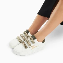 Baskets Eclair Lyanna Blanc Et Or A Scratchs Leopard Kaki