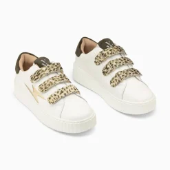 Baskets Eclair Lyanna Blanc Et Or A Scratchs Leopard Kaki