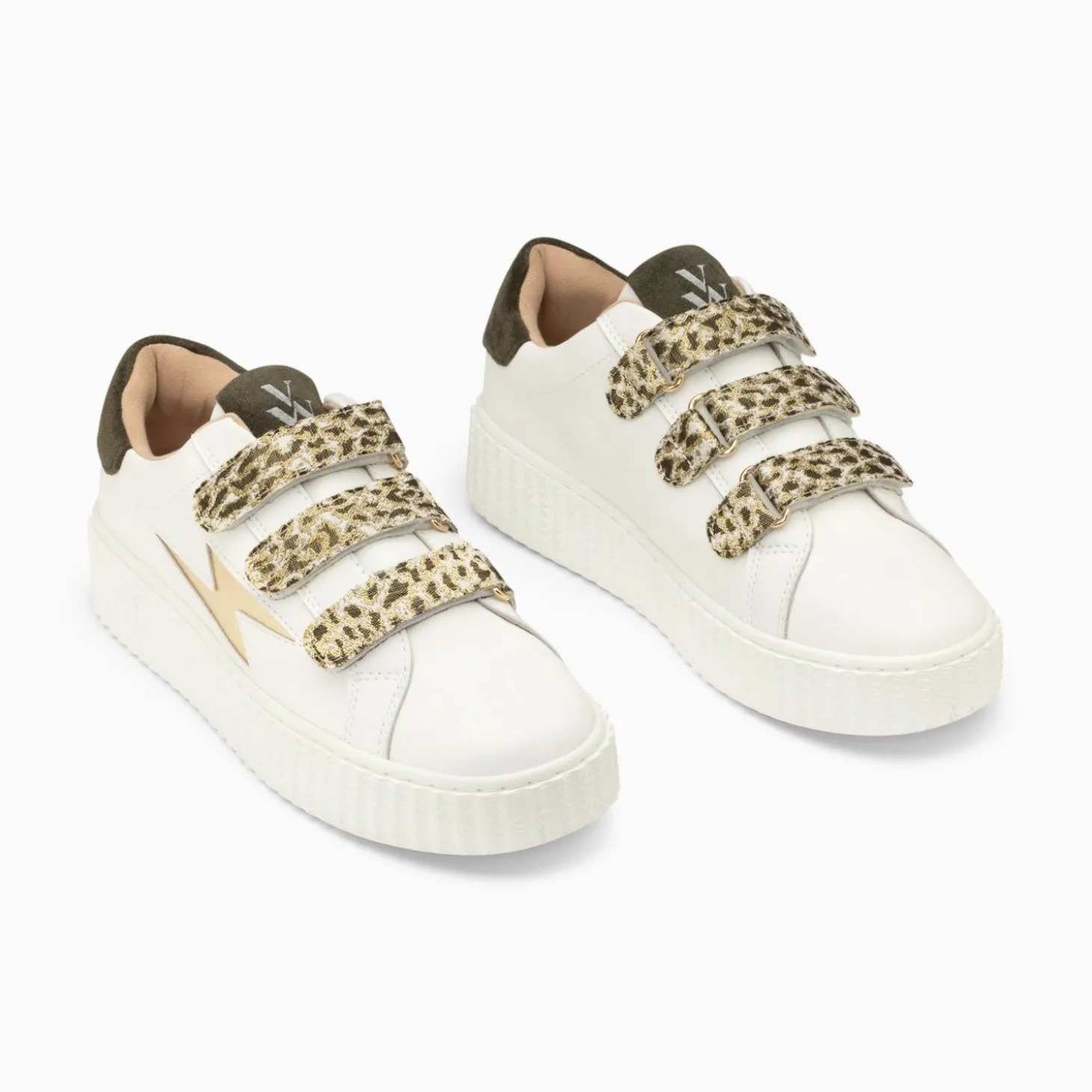 Baskets Eclair Lyanna Blanc Et Or A Scratchs Leopard Kaki