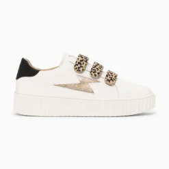Baskets Eclair Maggie Blanc Et Or A Scratchs Leopard
