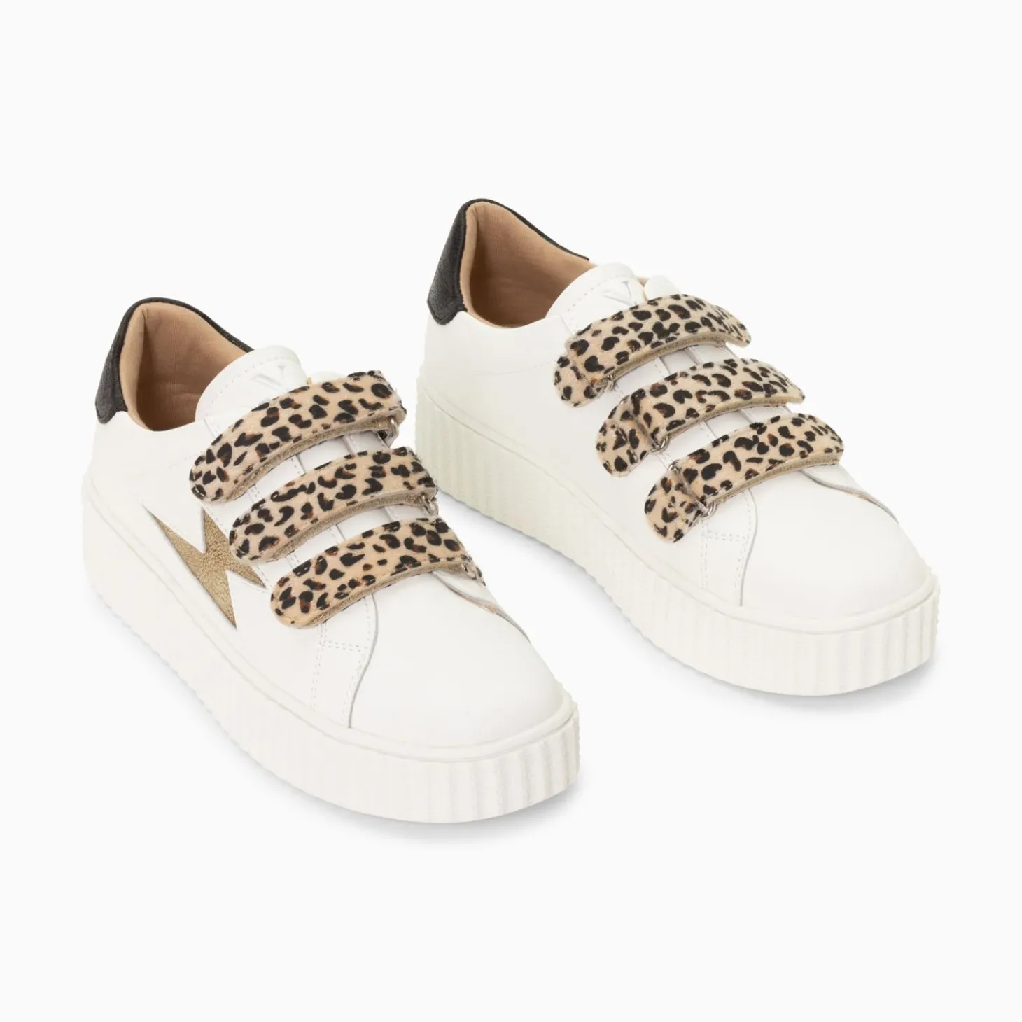 Baskets Eclair Maggie Blanc Et Or A Scratchs Leopard