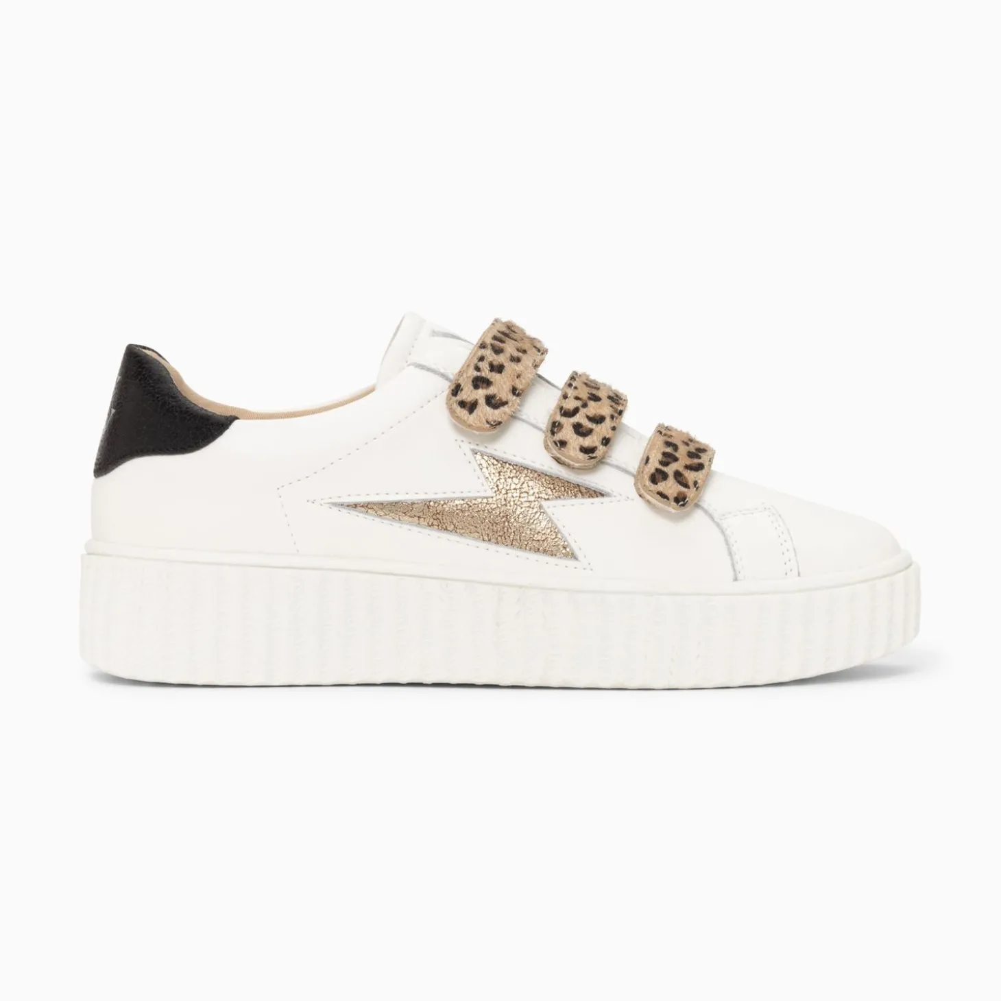 Baskets Eclair Maggie-Jane Blanc Et Or En Cuir A Scratchs Leopard