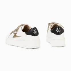 Baskets Eclair Maggie-Jane Blanc Et Or En Cuir A Scratchs Leopard