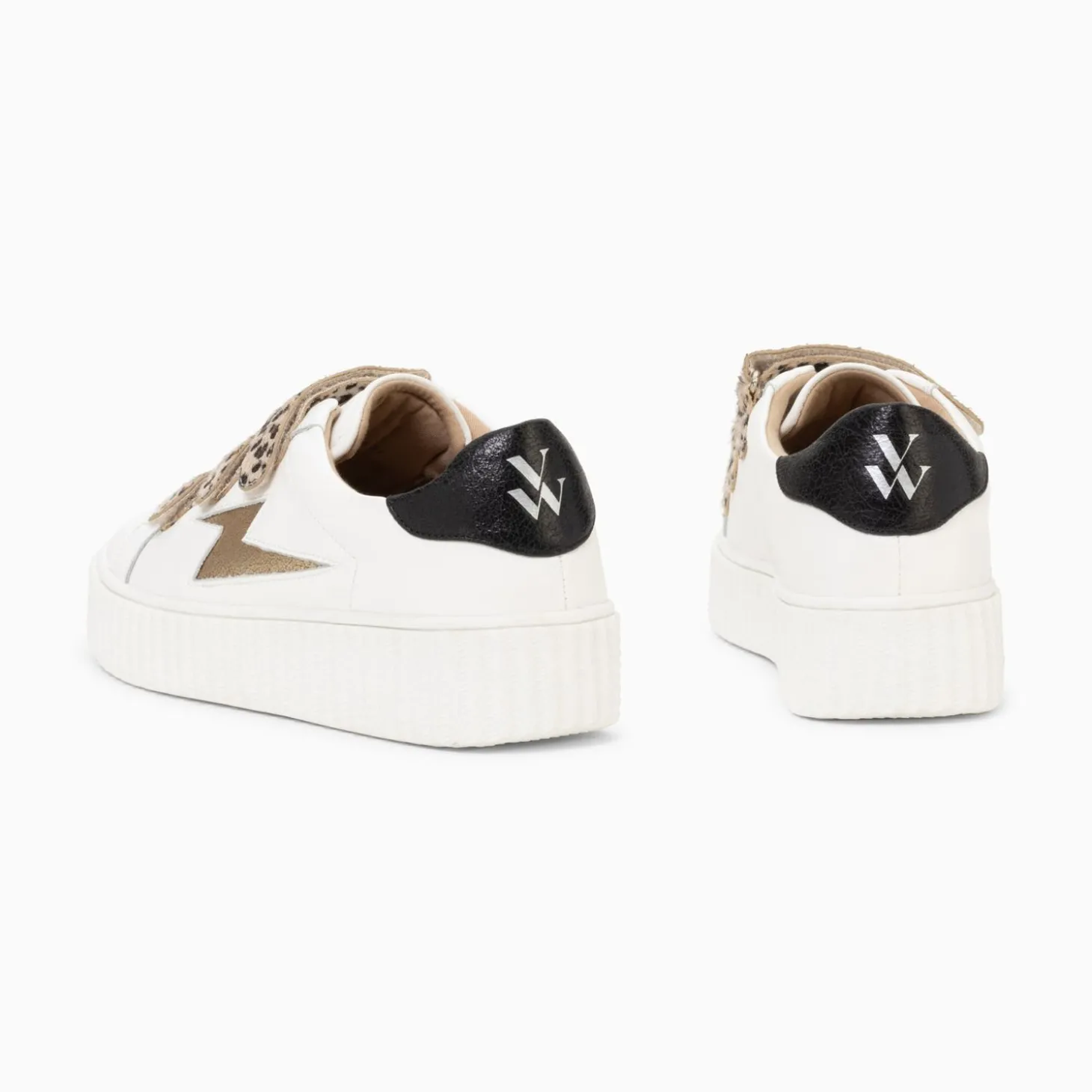 Baskets Eclair Maggie-Jane Blanc Et Or En Cuir A Scratchs Leopard