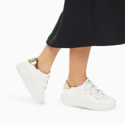 Baskets Eclair Maria Blanc Et Or A Scratchs