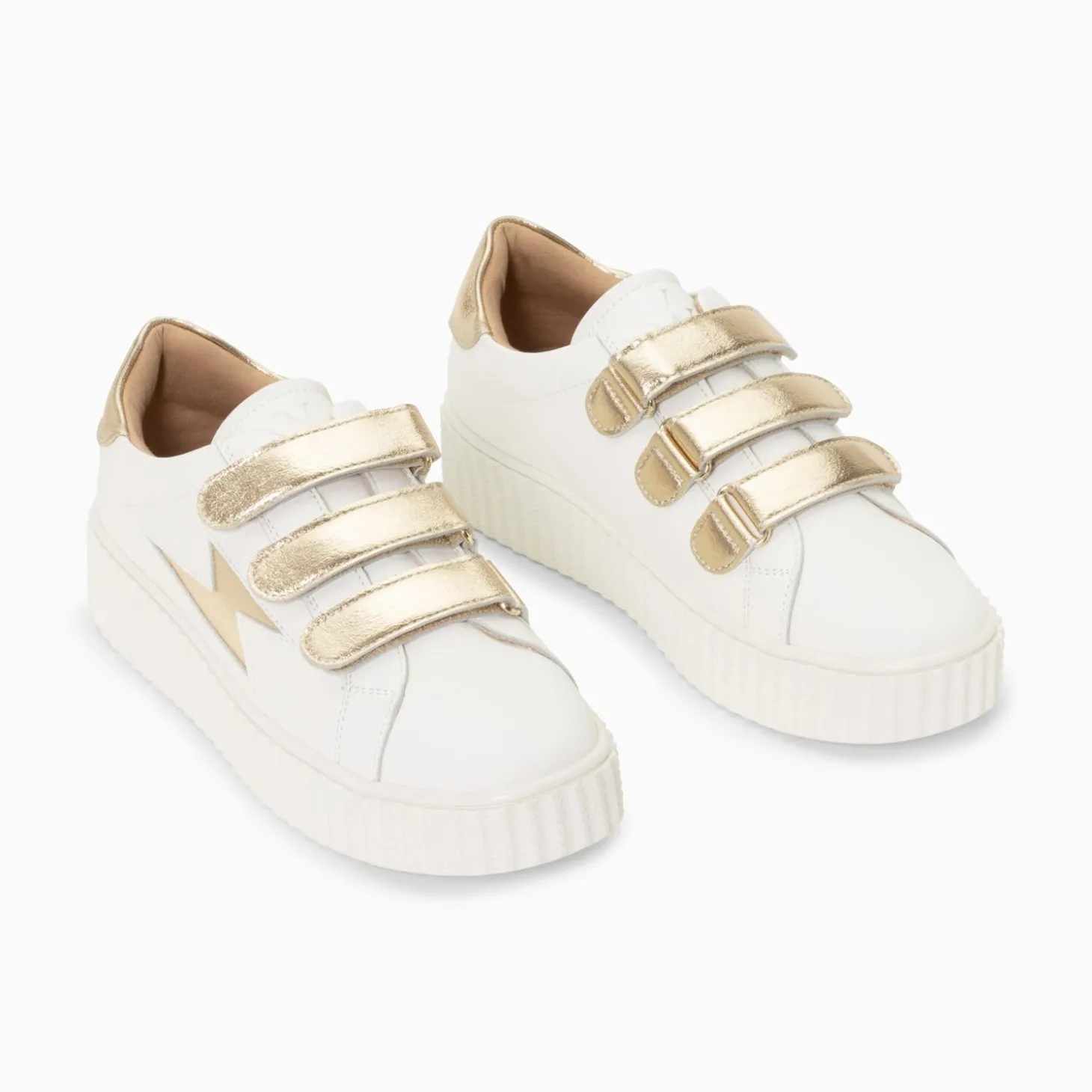 Baskets Eclair Marilou Blanc Et Or A Scratchs