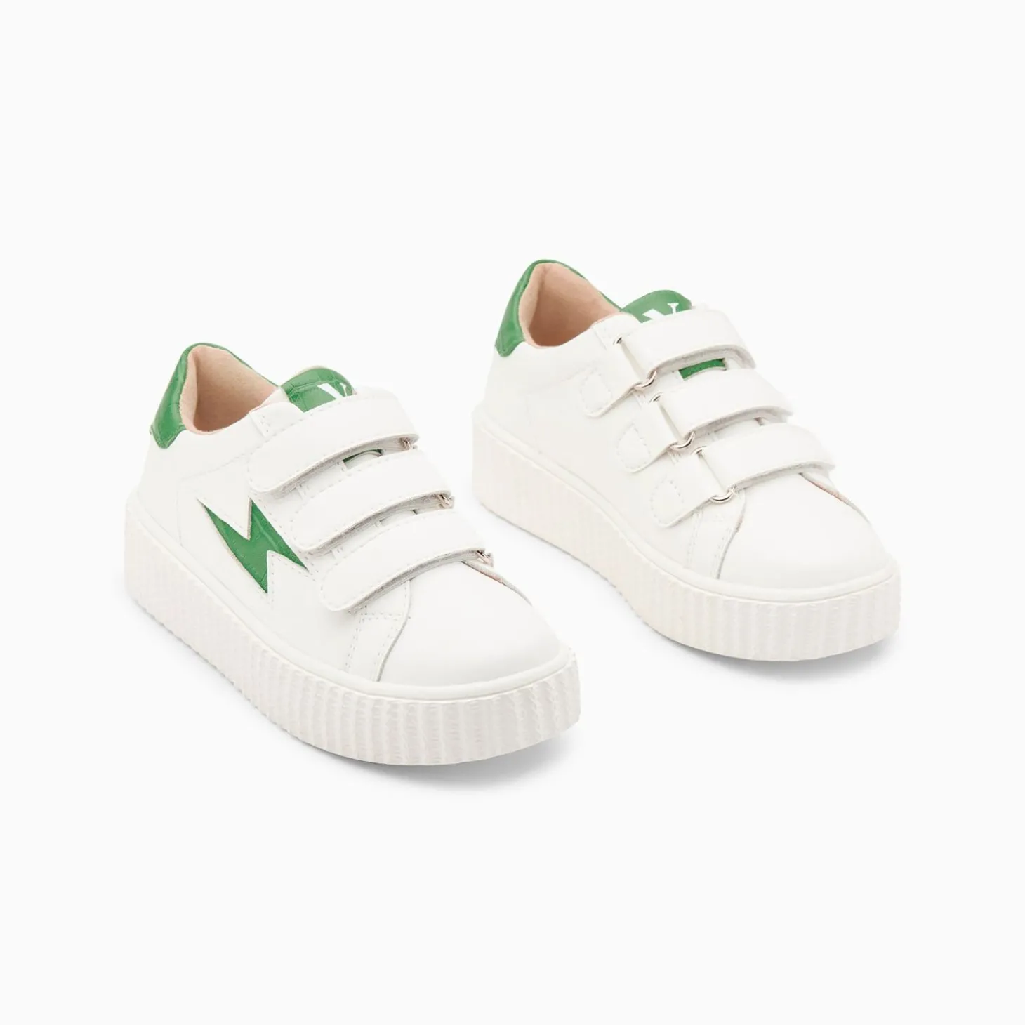 Baskets Eclair Mini Elsa Blanc Et Vert Menthe Croco A Scratchs