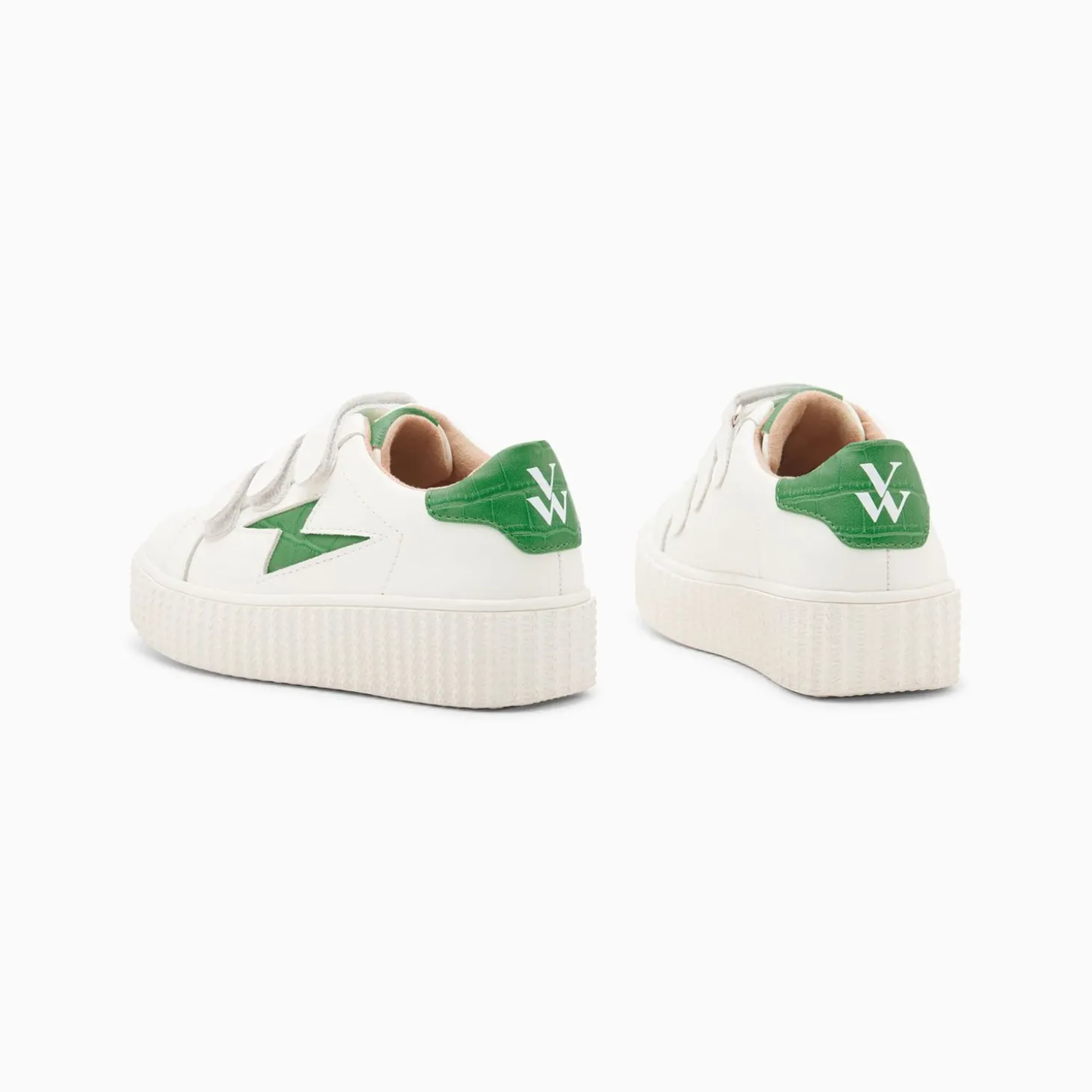 Baskets Eclair Mini Elsa Blanc Et Vert Menthe Croco A Scratchs