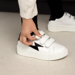 Baskets Eclair Mini Elsa Blanc Et Noir Croco A Scratchs