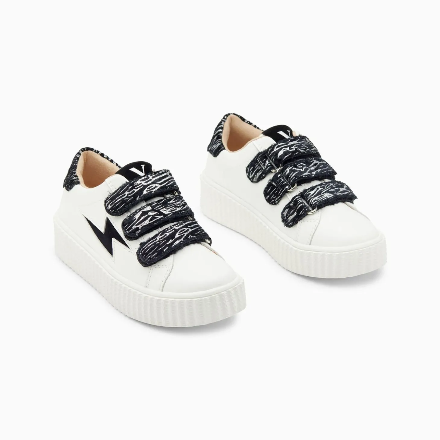 Baskets Eclair Mini Ingrid Blanc Et Noir Zebre A Scratchs