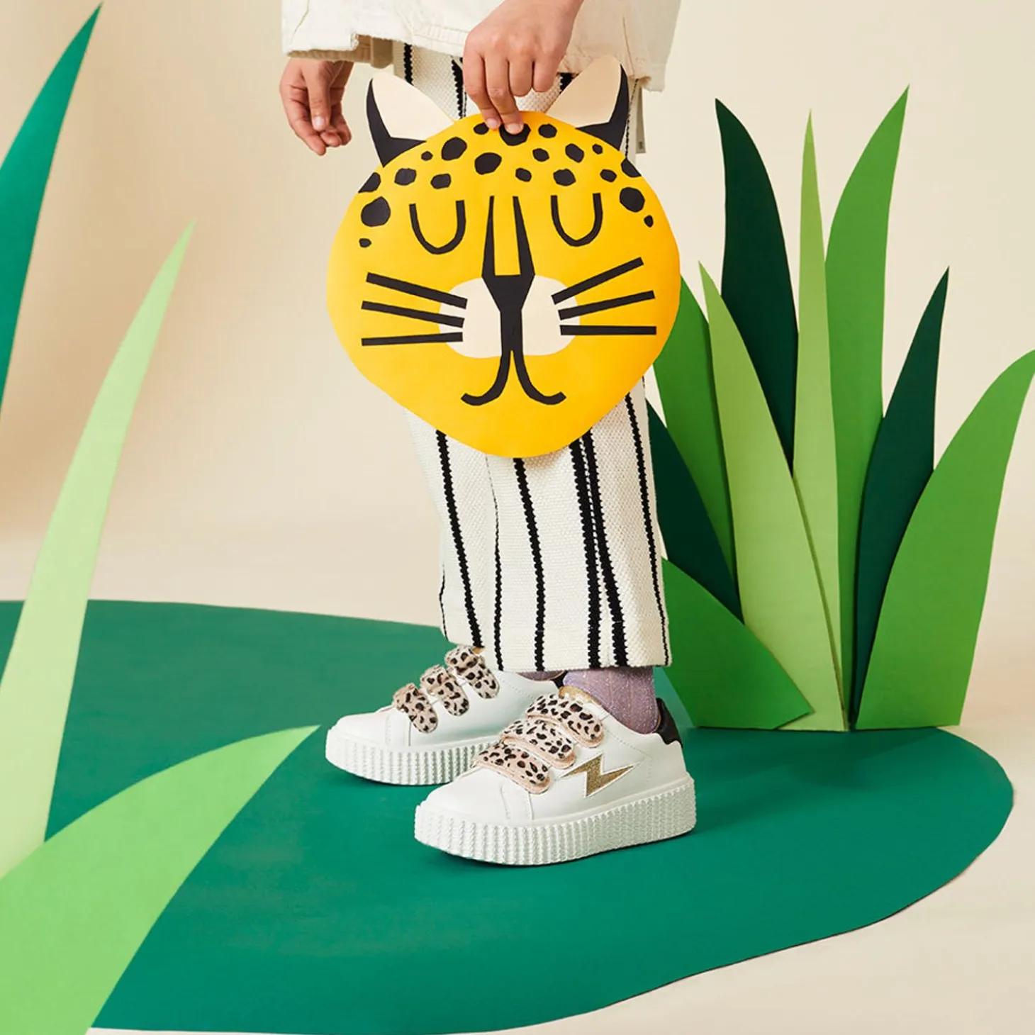 Baskets Eclair Mini Maggie Blanc Et Or A Scratchs Leopard