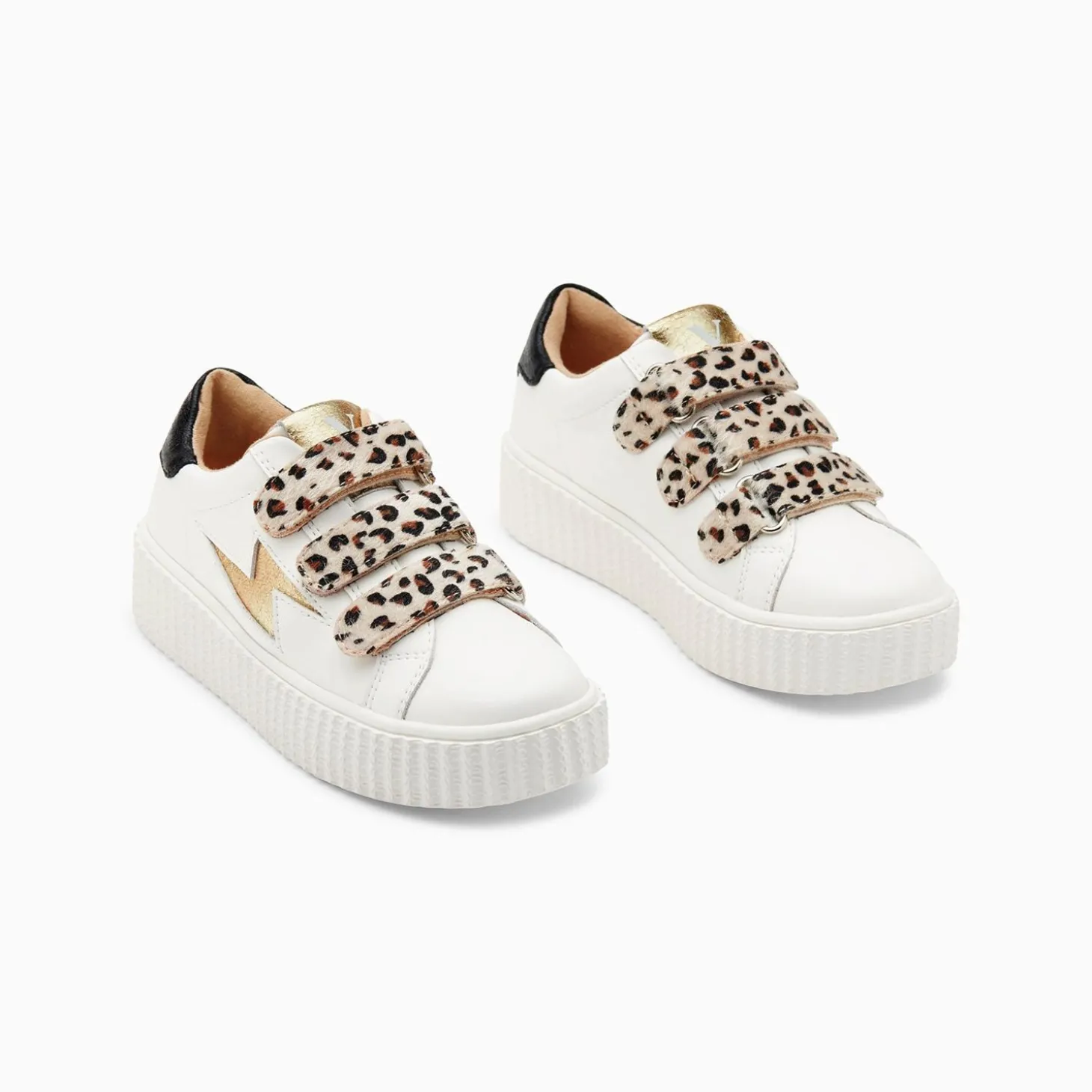 Baskets Eclair Mini Maggie Blanc Et Or A Scratchs Leopard