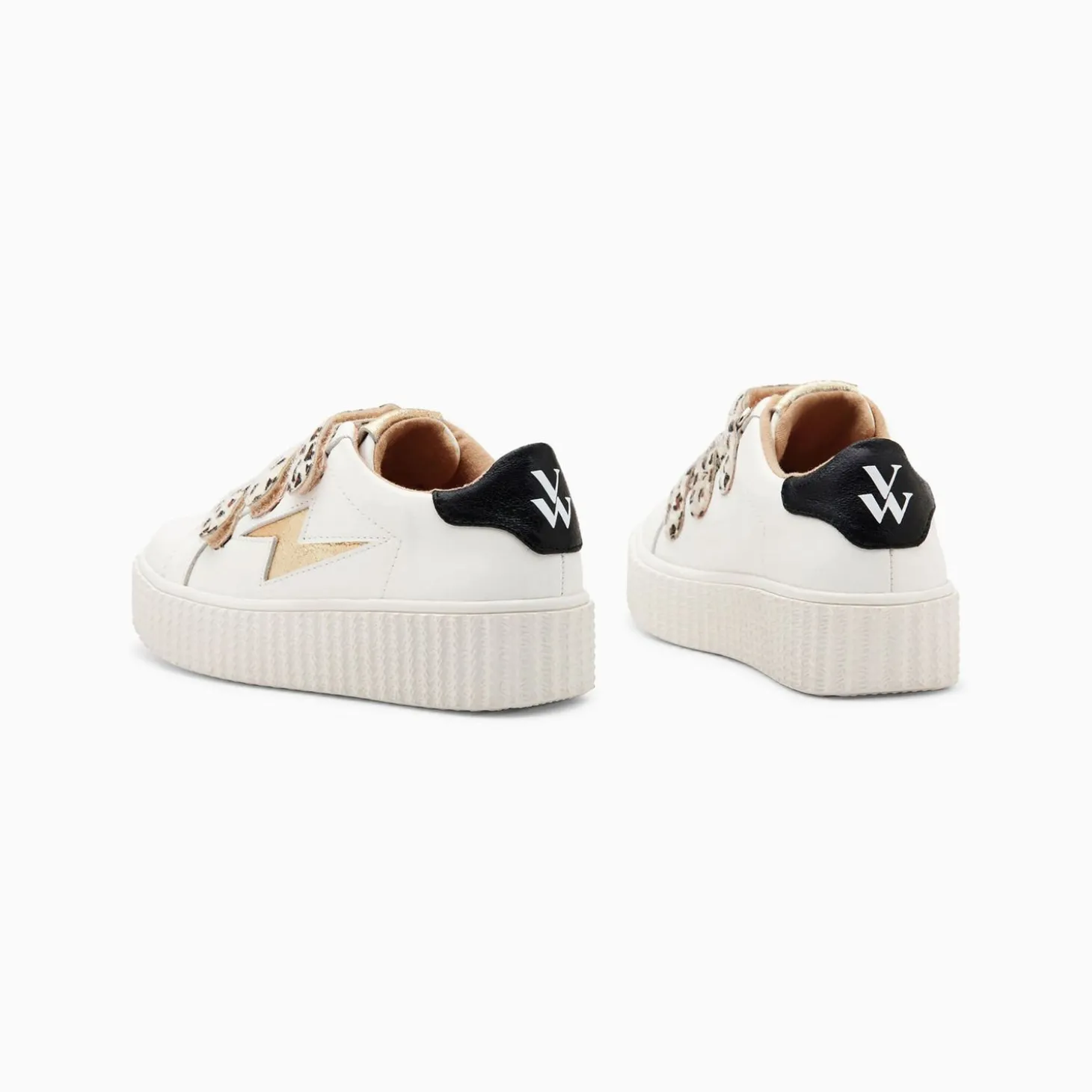 Baskets Eclair Mini Maggie Blanc Et Or A Scratchs Leopard