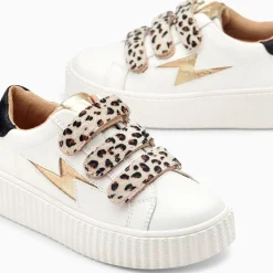 Baskets Eclair Mini Maggie Blanc Et Or A Scratchs Leopard