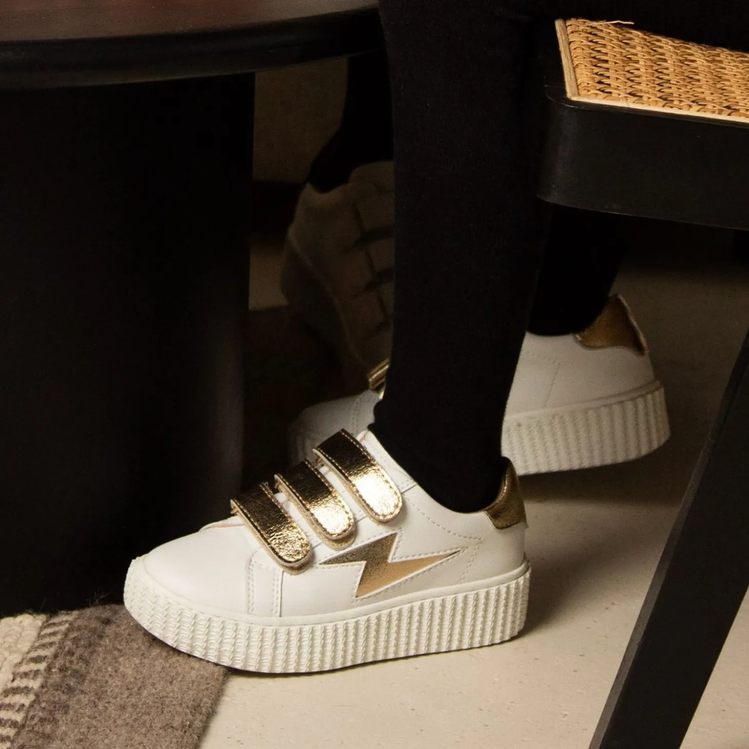 Baskets Eclair Mini Marilou Blanc Et Or A Scratchs