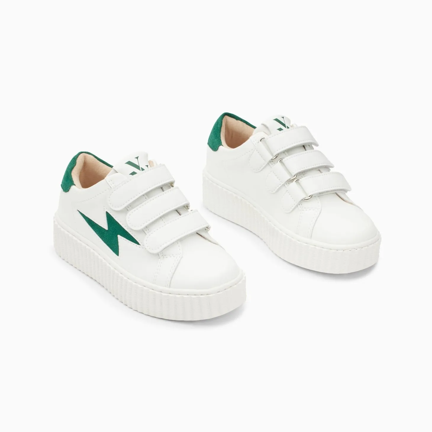 Baskets Eclair Mini Vicky Blanc Et Vert Sapin A Scratchs