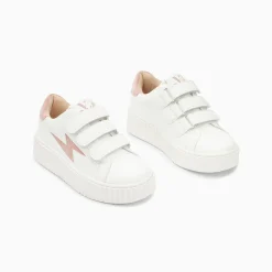 Baskets Eclair Mini Vicky Blanc Et Vieux Rose A Scratchs