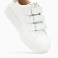 Baskets Eclair Mini Vicky Blanc Et Vieux Rose A Scratchs