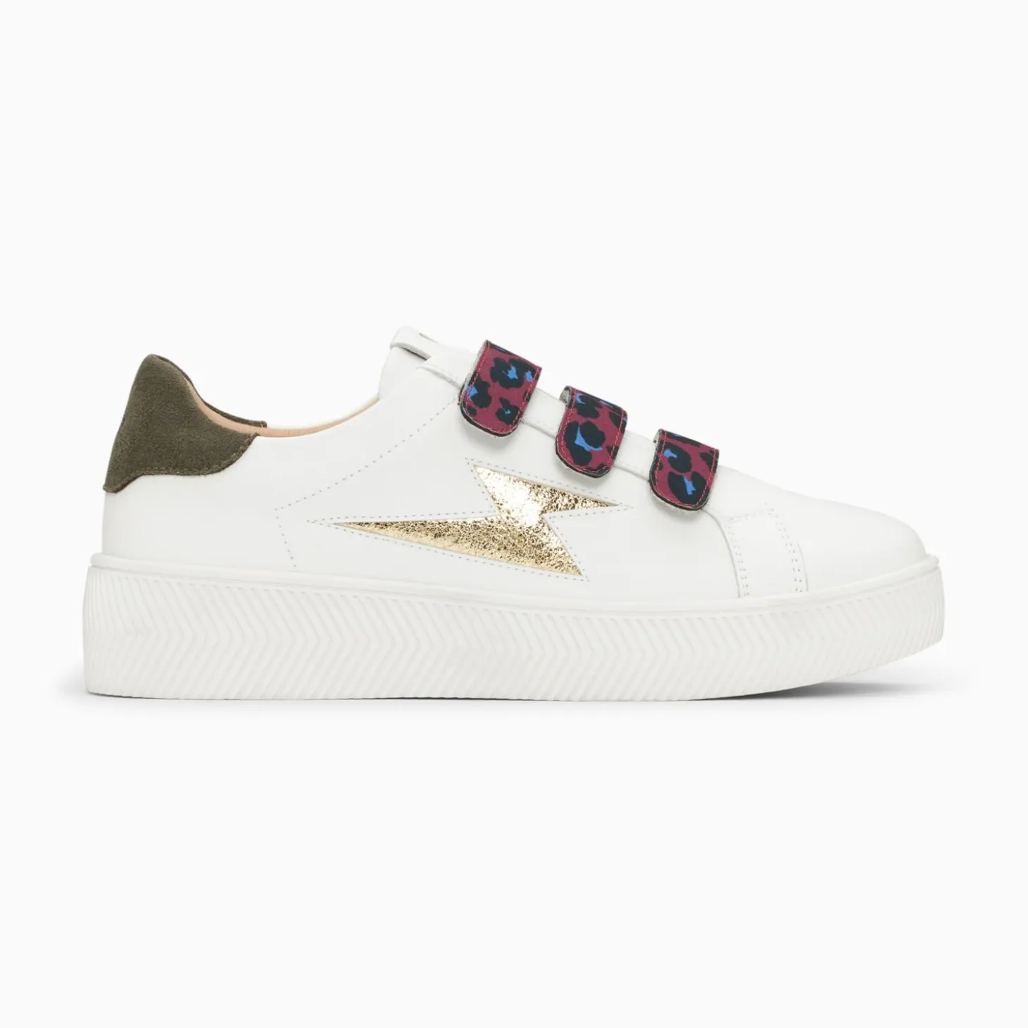 Baskets Eclair Noura Blanc Et Or A Scratchs Leopard