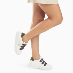 Baskets Eclair Noura Blanc Et Or A Scratchs Leopard