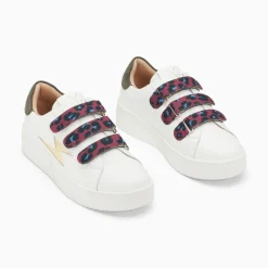 Baskets Eclair Noura Blanc Et Or A Scratchs Leopard
