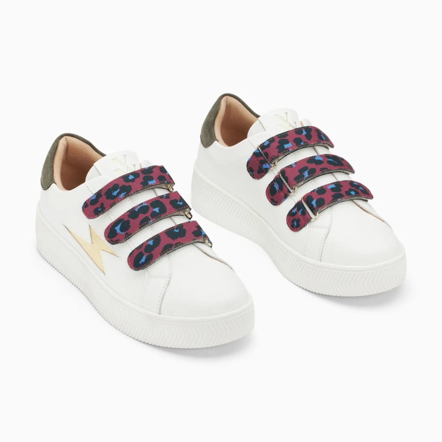 Baskets Eclair Noura Blanc Et Or A Scratchs Leopard