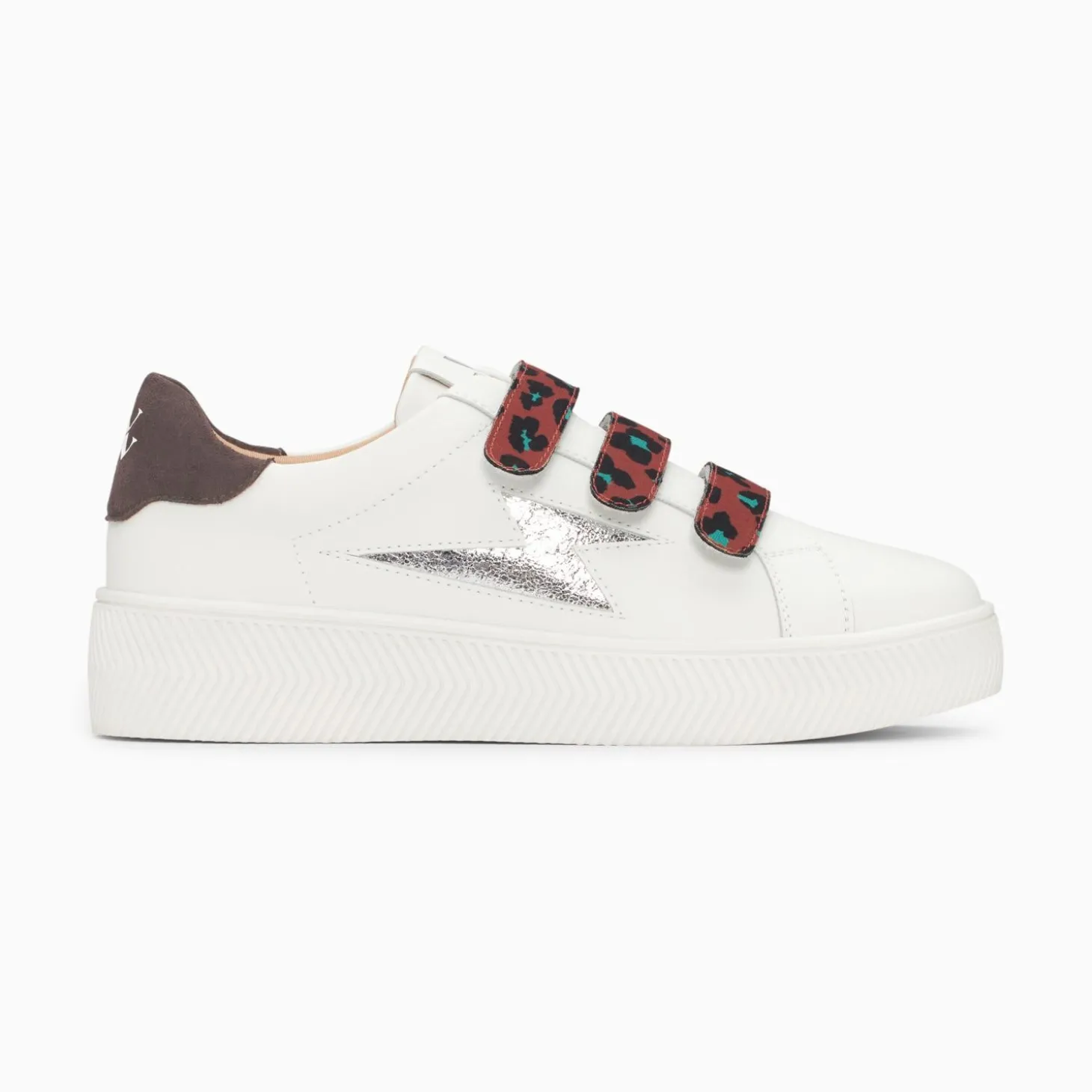 Baskets Eclair Noura Blanc Et Argent A Scratchs Leopard