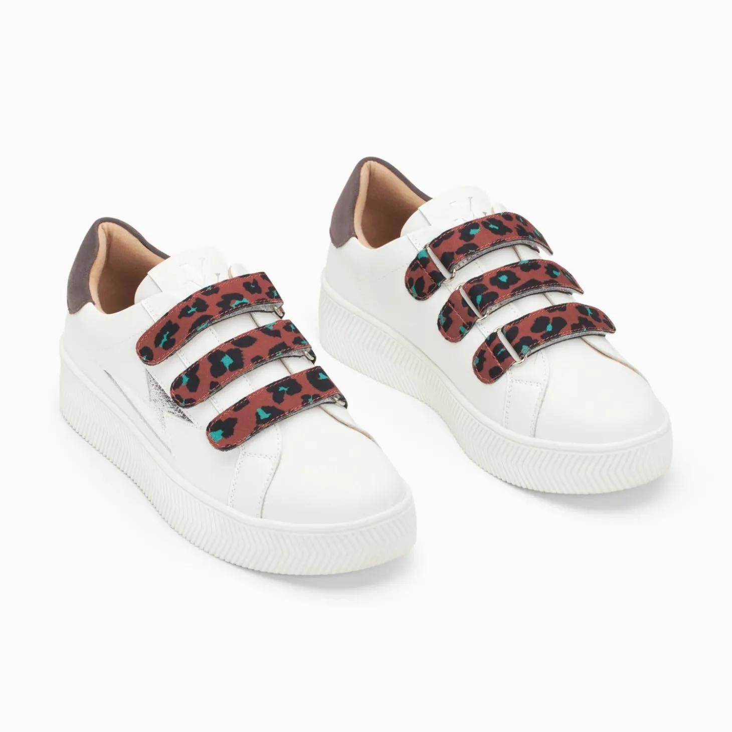 Baskets Eclair Noura Blanc Et Argent A Scratchs Leopard