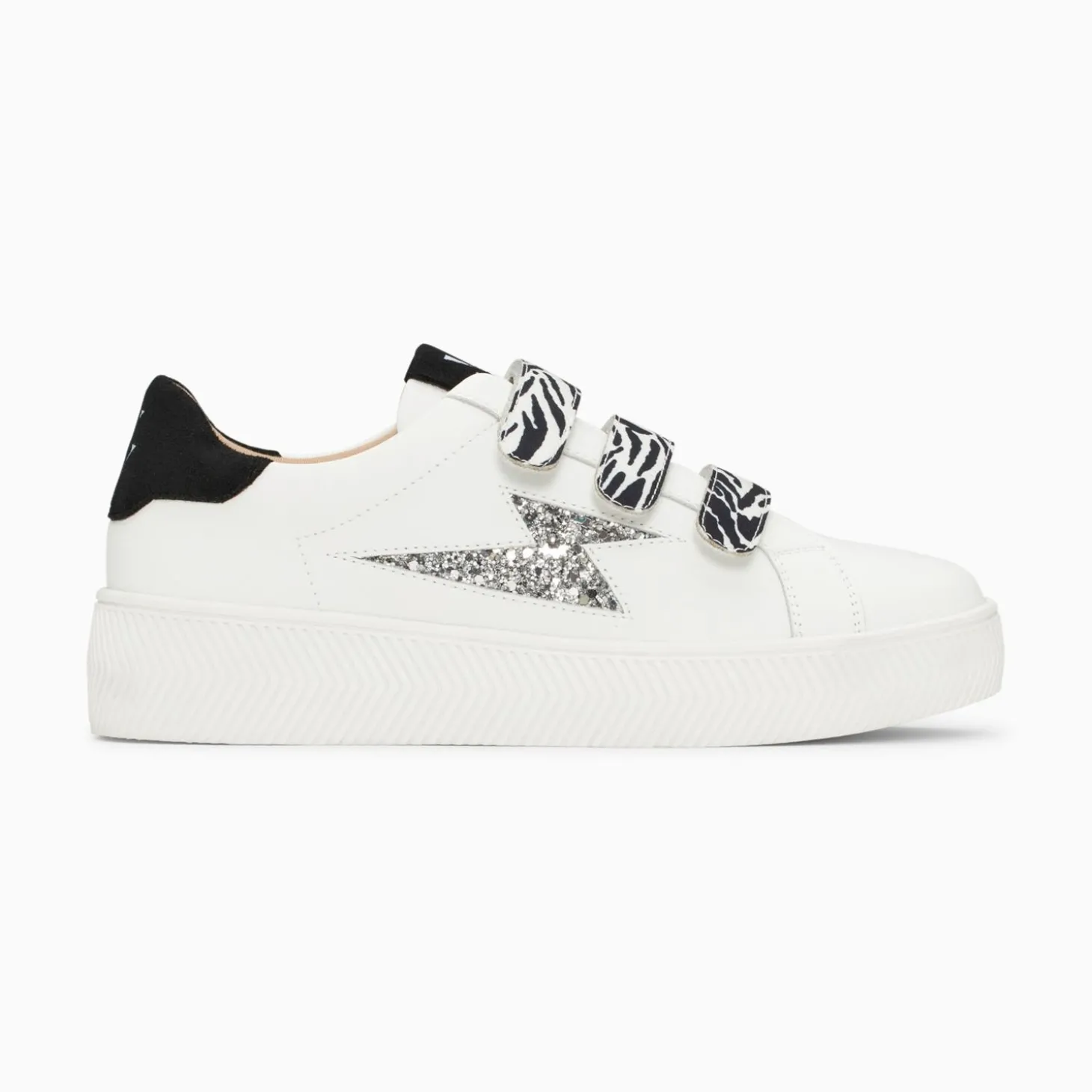 Baskets Eclair Noura Blanc Et Argent A Scratchs Zebre
