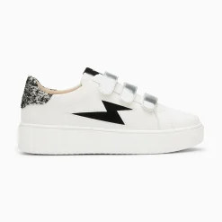 Baskets Eclair Pomeline Blanc Et Noir A Scratchs Argent