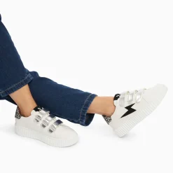 Baskets Eclair Pomeline Blanc Et Noir A Scratchs Argent