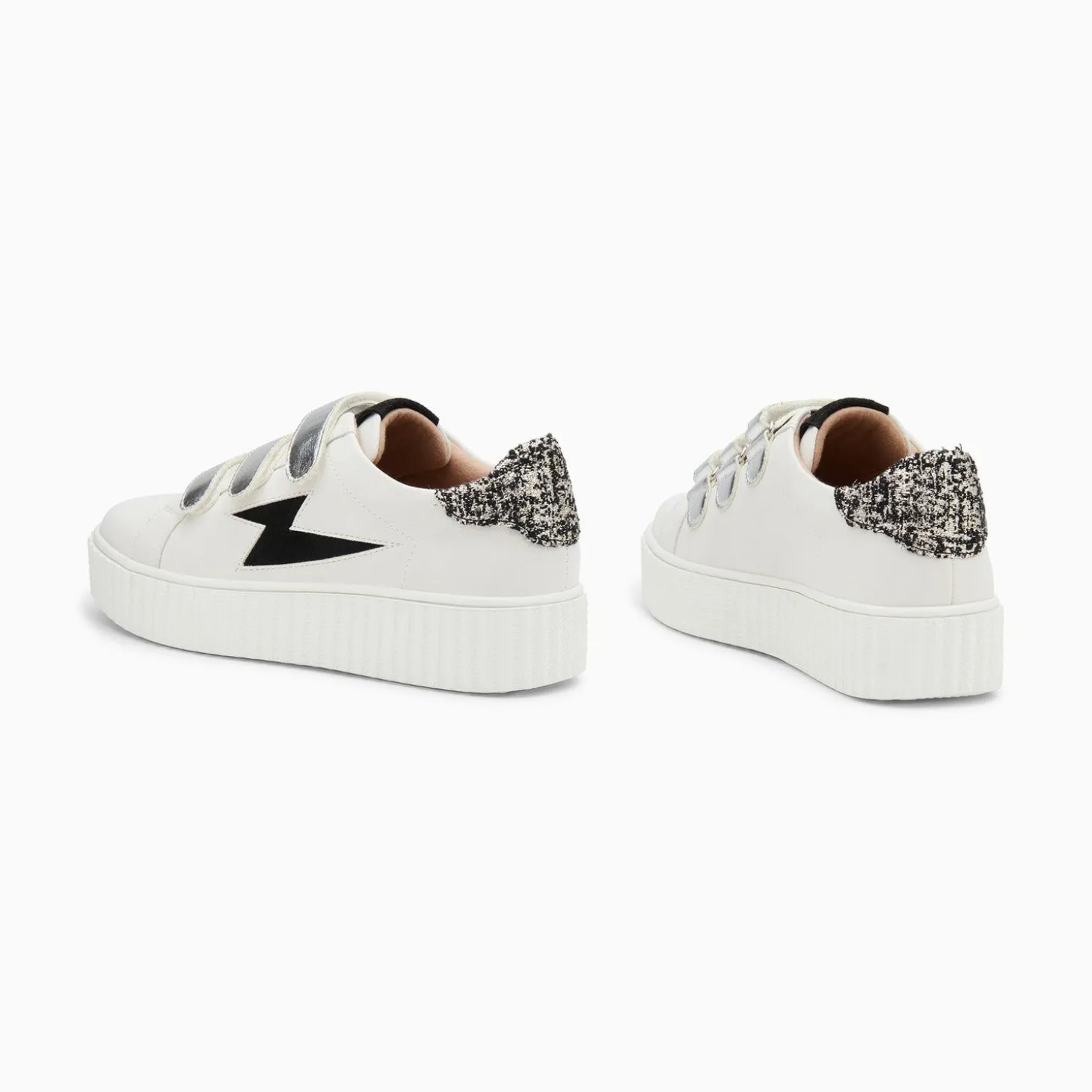 Baskets Eclair Pomeline Blanc Et Noir A Scratchs Argent