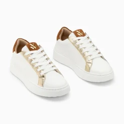 Baskets Eclair Romane Blanc Et Camel A Lacets