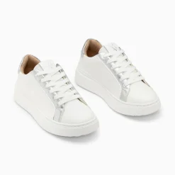 Baskets Eclair Romane Blanc Et Argent A Lacets