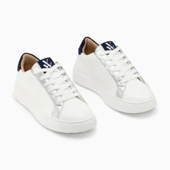 Baskets Eclair Romane Blanc Et Bleu A Lacets