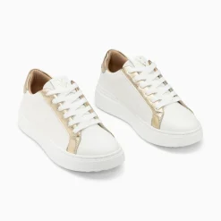 Baskets Eclair Romane Blanc Et Or A Lacets