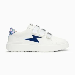 Baskets Eclair Salome Blanc Et Bleu A Scratchs Argent