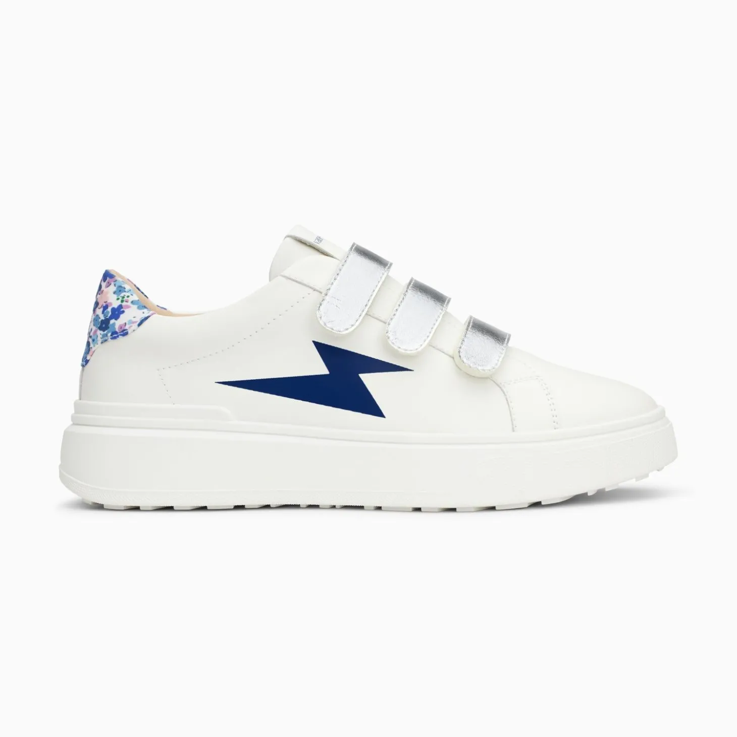 Baskets Eclair Salome Blanc Et Bleu A Scratchs Argent