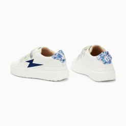 Baskets Eclair Salome Blanc Et Bleu A Scratchs Argent