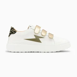 Baskets Eclair Salome Blanc Et Kaki A Scratchs Or