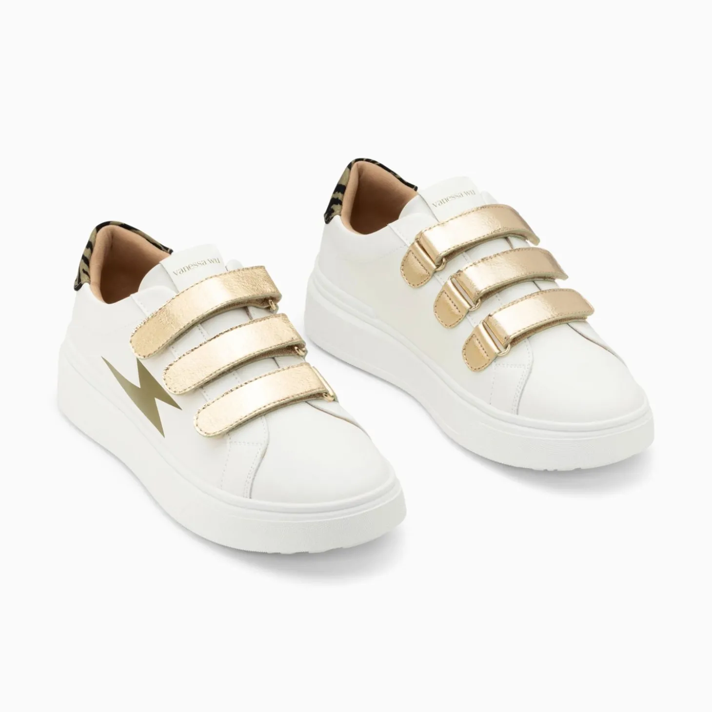 Baskets Eclair Salome Blanc Et Kaki A Scratchs Or