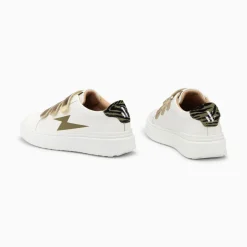 Baskets Eclair Salome Blanc Et Kaki A Scratchs Or
