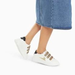 Baskets Eclair Salome Blanc Et Or A Scratchs Guepard