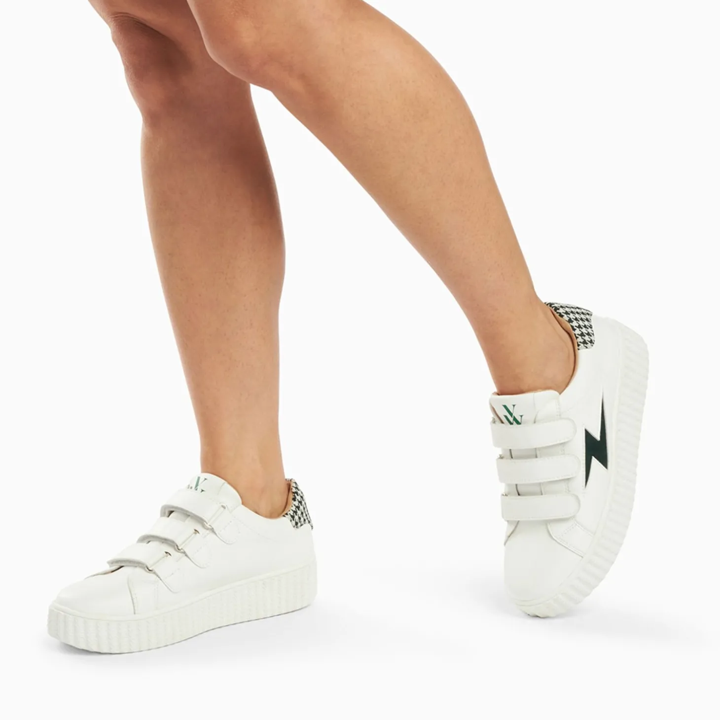 Baskets Eclair Sansa Blanc Et Vert Pied-De-Poule A Scratchs
