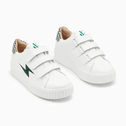 Baskets Eclair Sansa Blanc Et Vert Pied-De-Poule A Scratchs